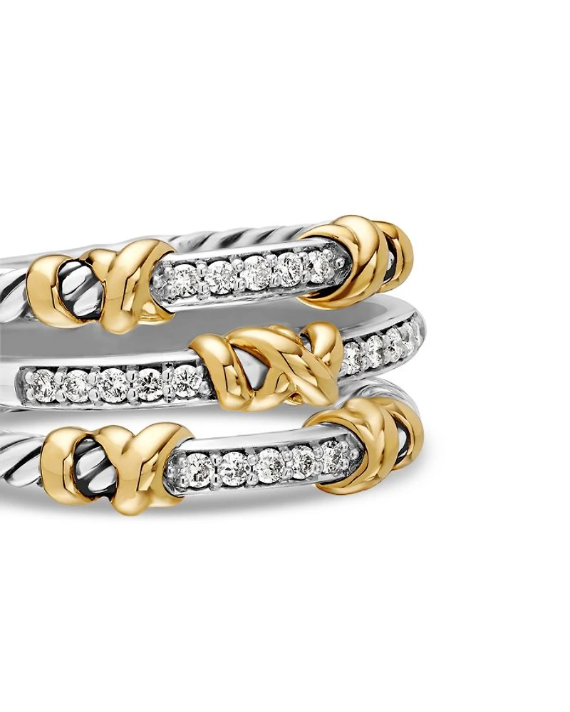 Petite Helena Wrap Three Row Ring Sterling Silver with 18K Yellow Gold and Diamonds, 12mm