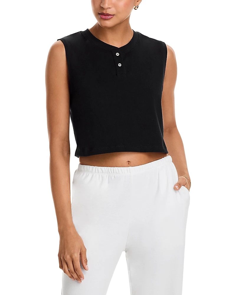 Leset Margo Sleeveless Cropped Henley Top