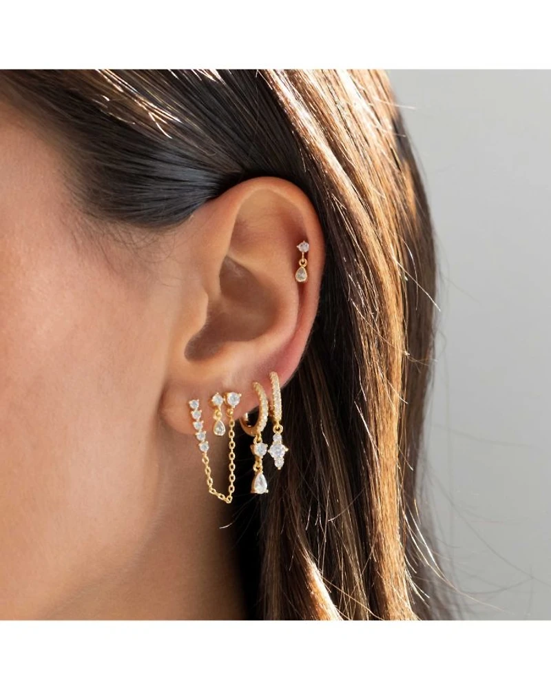 Cubic Zirconia Double Stud Chain Earrings