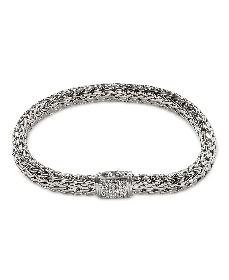 John Hardy Classic Chain Sterling Silver Medium Bracelet with Diamond Pave