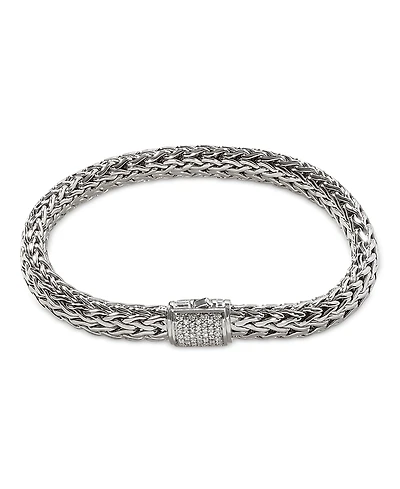 John Hardy Classic Chain Sterling Silver Medium Bracelet with Diamond Pave