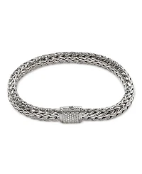 John Hardy Classic Chain Sterling Silver Medium Bracelet with Diamond Pave