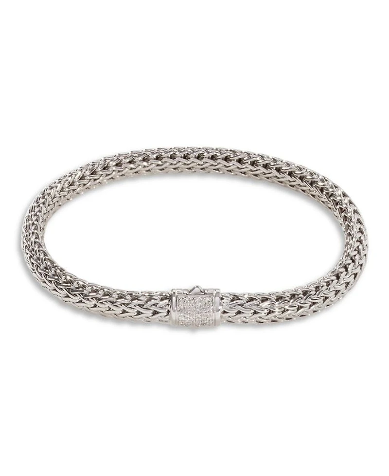 Classic Chain Sterling Silver Bracelet with Diamond Pavé