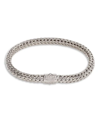 Classic Chain Sterling Silver Bracelet with Diamond Pavé