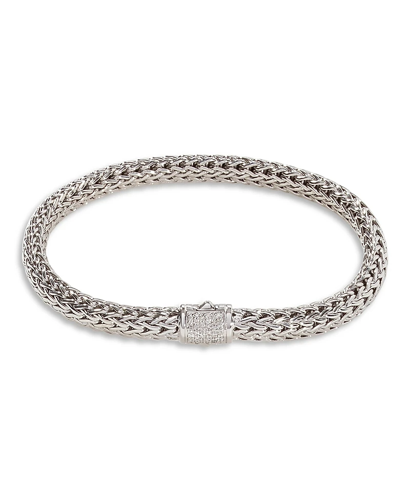 John Hardy Classic Chain Sterling Silver Small Bracelet with Diamond Pave