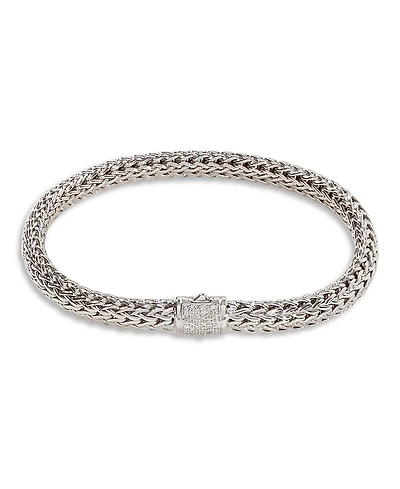 John Hardy Classic Chain Sterling Silver Small Bracelet with Diamond Pave