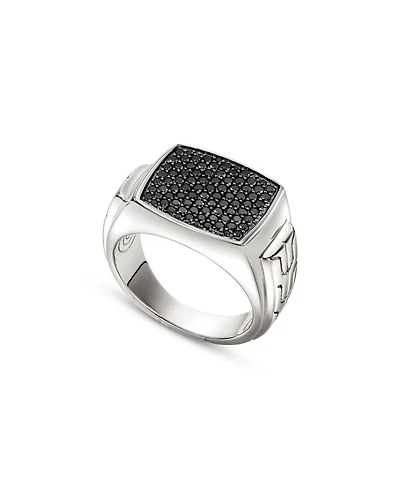 Men's Sterling Silver ID Black Sapphire Pavé Signet Ring
