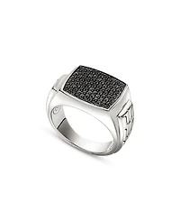 Men's Sterling Silver ID Black Sapphire Pavé Signet Ring