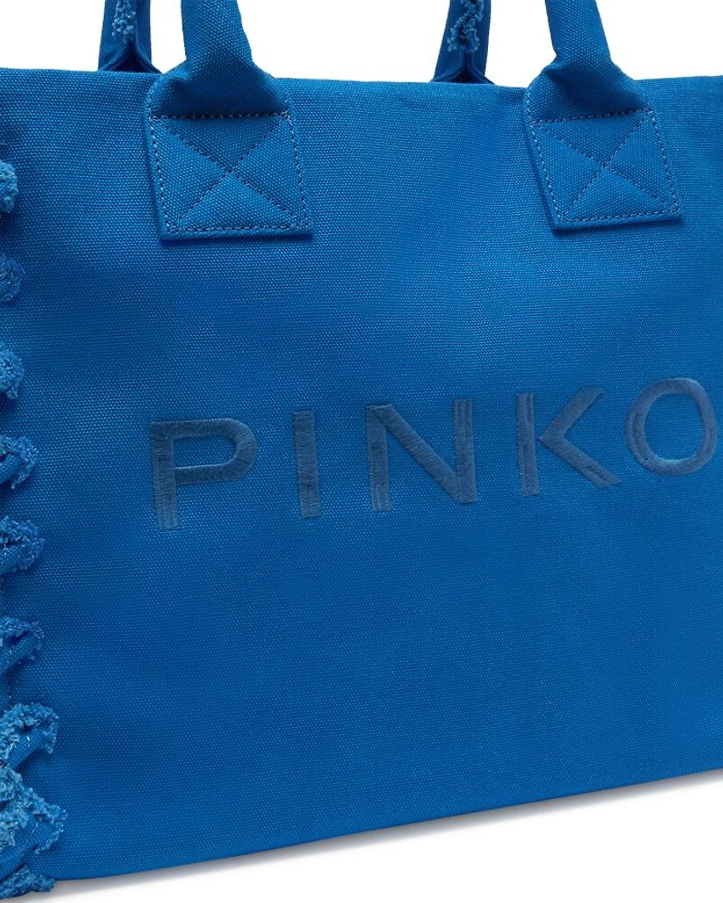 Beach Shopping Blue Cotton Canvas Handbag
