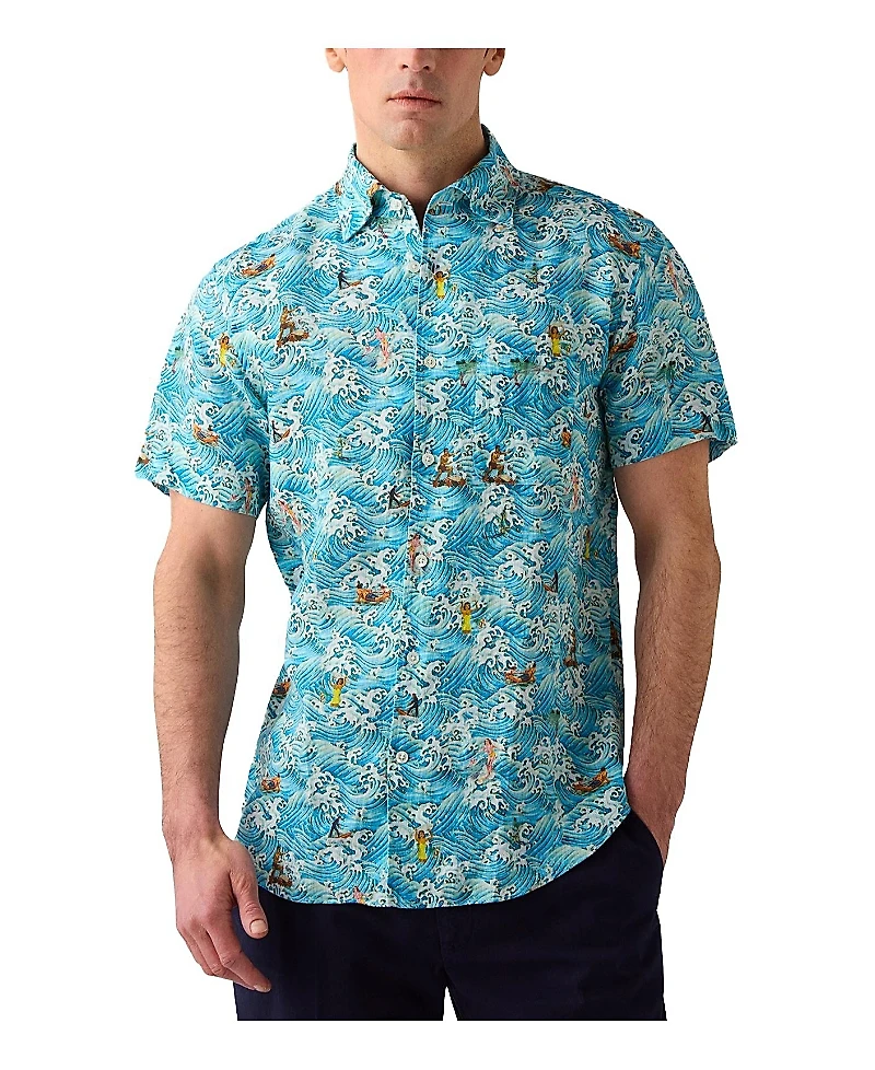 Robert Talbott Morgan Surf Print Linen Short Sleeve Shirt