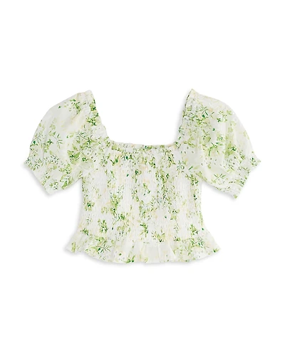 Aqua Girls' Cotton Voile Eyelet Print Top, Big Kid - Exclusive