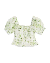 Aqua Girls' Cotton Voile Eyelet Print Top, Big Kid - Exclusive