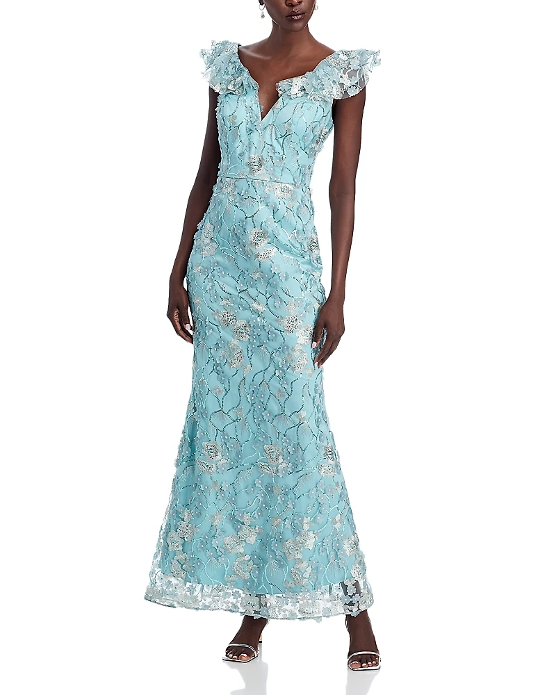 Eliza J V-Neck 3D Flower Sleeveless Gown