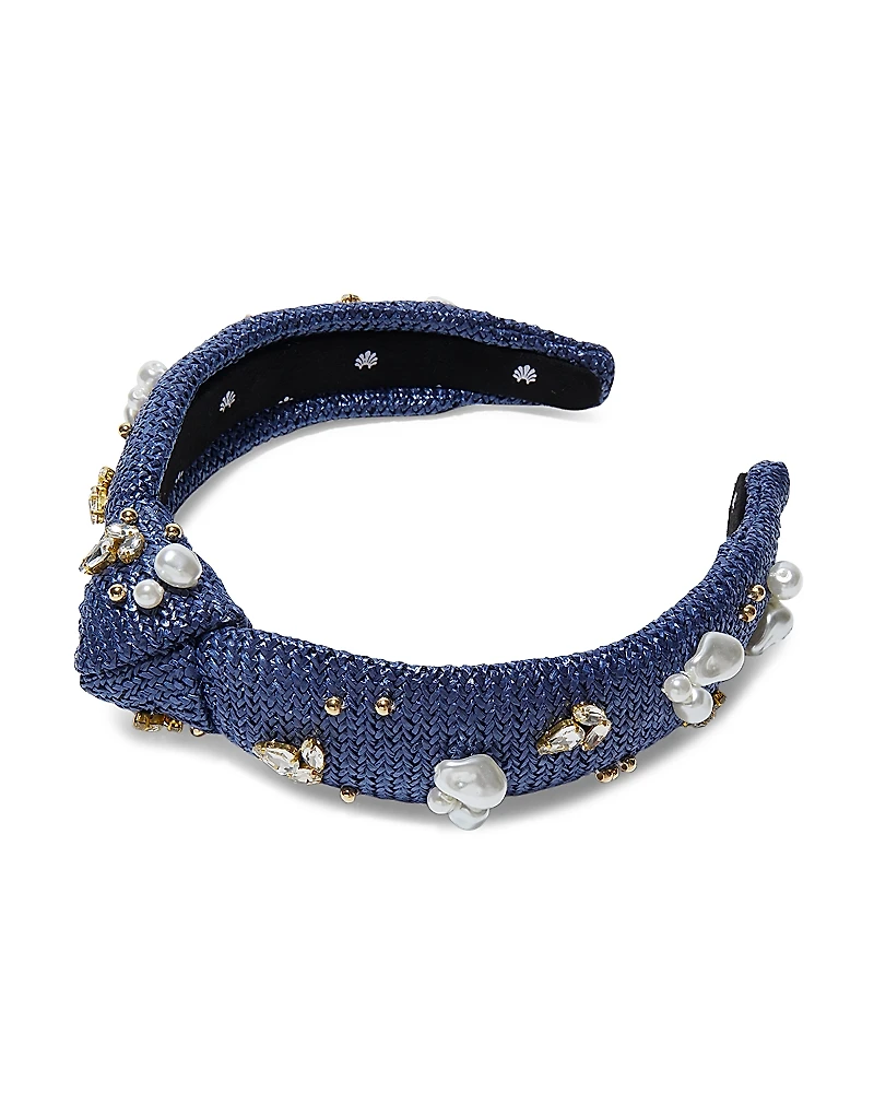 Lele Sadoughi Slim Knotted Oasis Embellished Raffia Headband