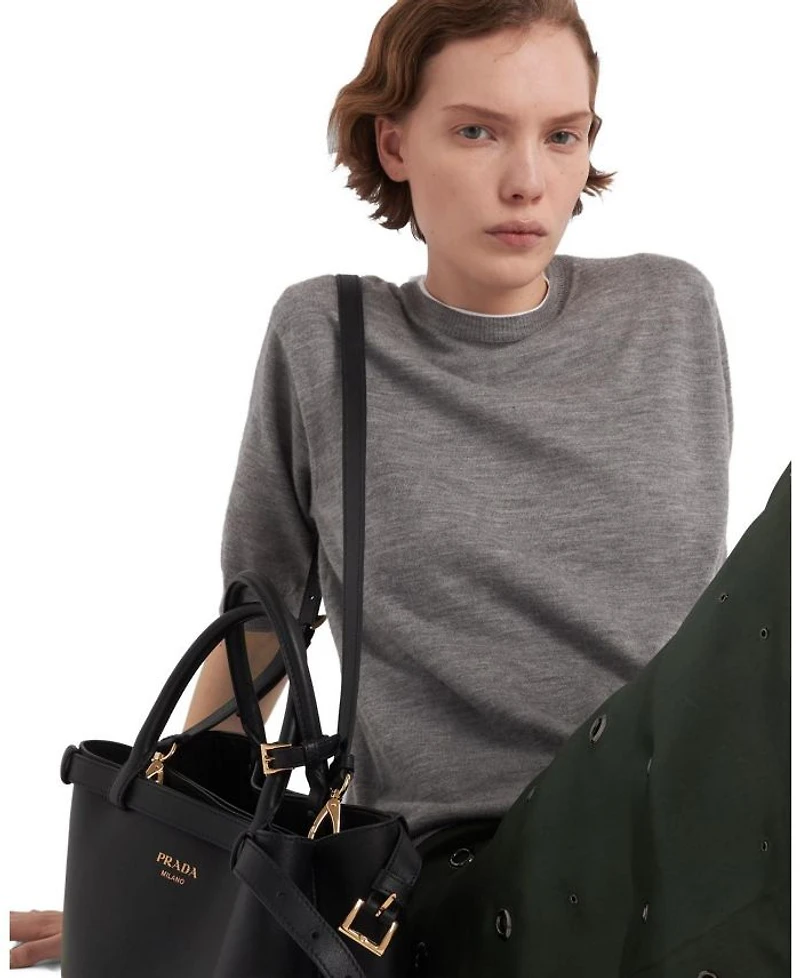 Buckle Medium Leather Handbag with Double Belt
