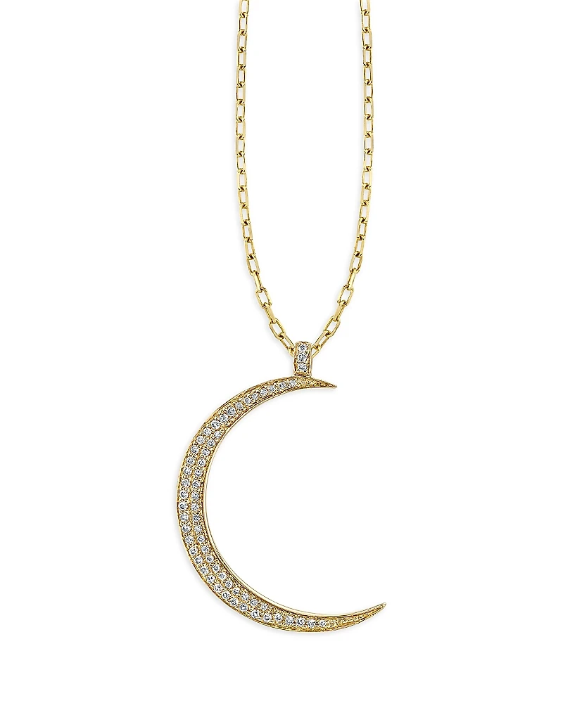Sydney Evan 14K Yellow Diamond Crescent Moon Pendant Necklace, 20