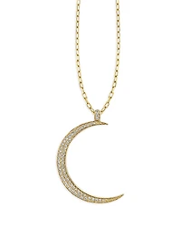 Sydney Evan 14K Yellow Diamond Crescent Moon Pendant Necklace, 20