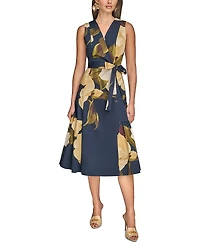 Donna Karan Floral Sateen Tie Waist Dress