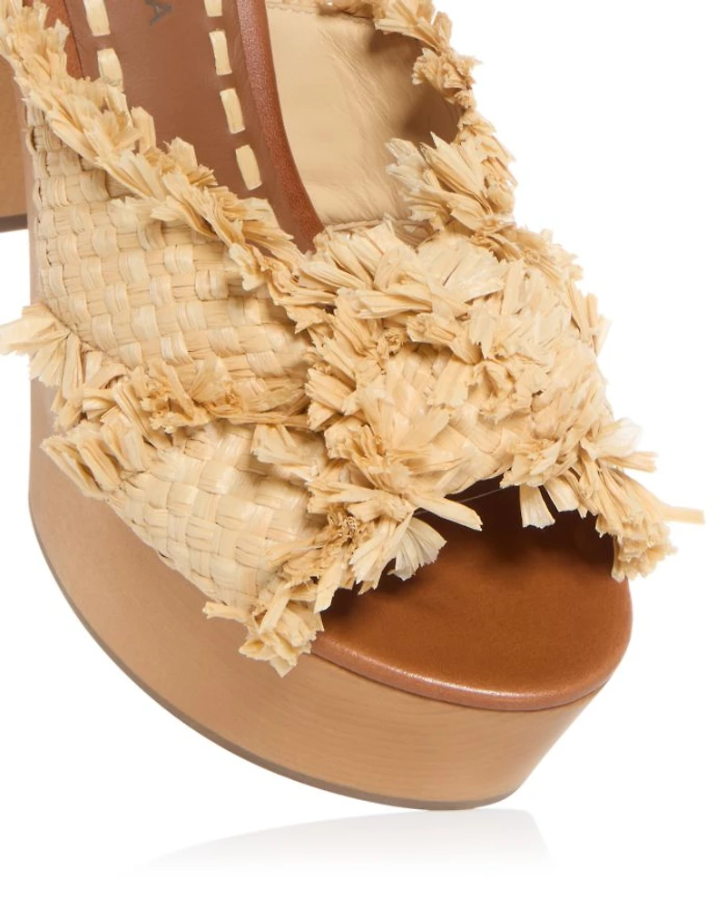 Women's Frayed Raffia Platform Wedge Sandals