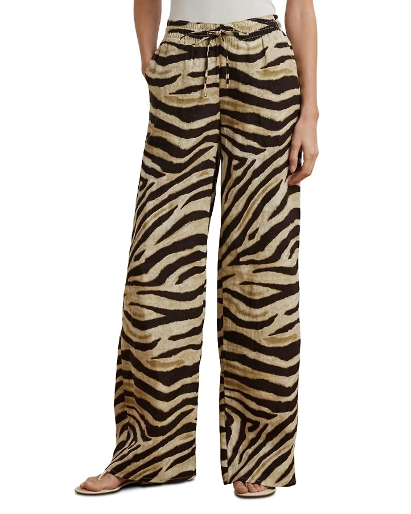 Zebra Print Linen Wide Leg Pant