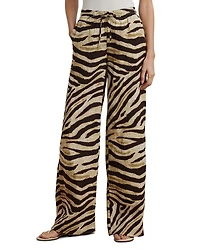 Zebra Print Linen Wide Leg Pant