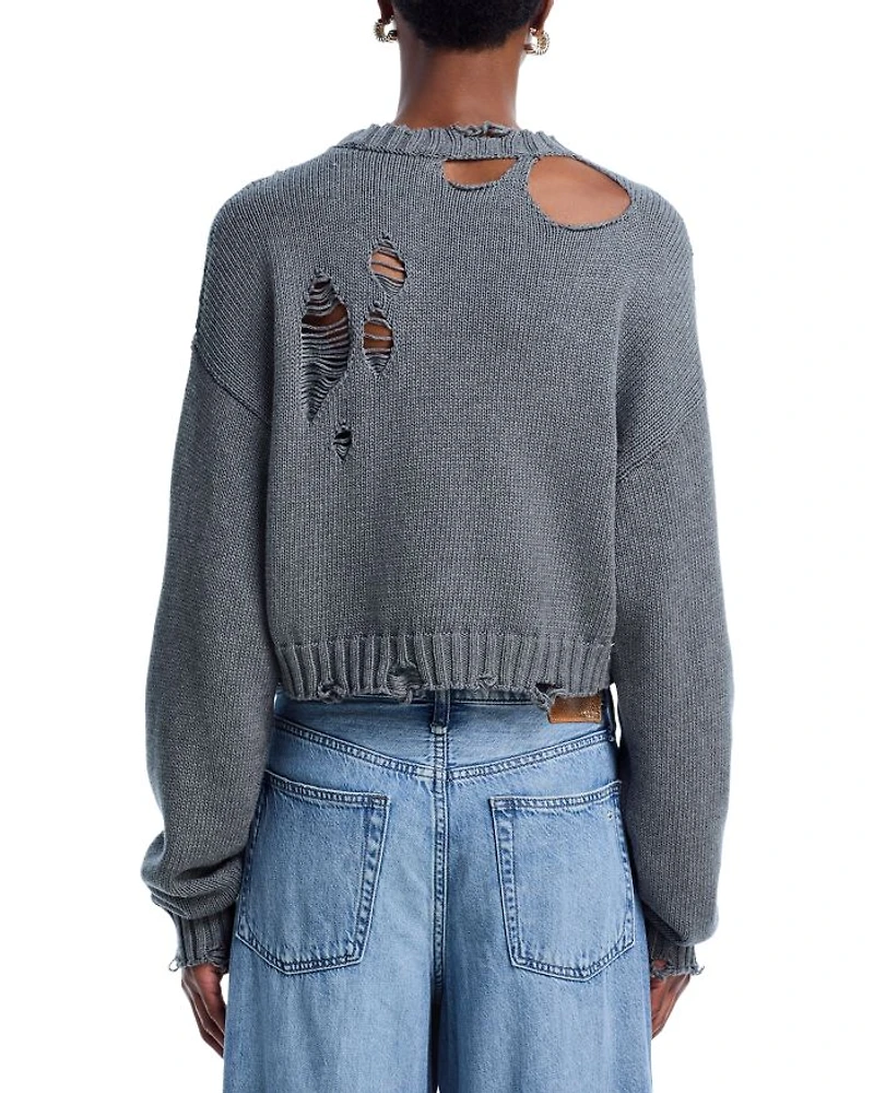 Distressed Crystal Embellished Sweater