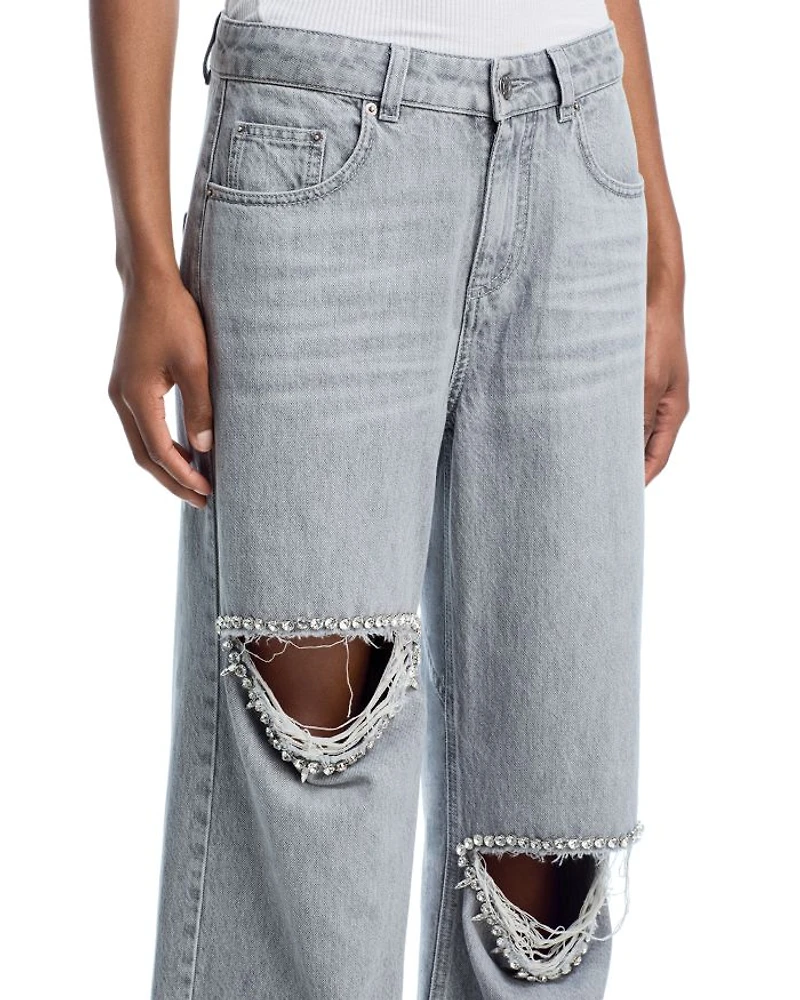 High Rise Wide Leg Jeans Light Grey