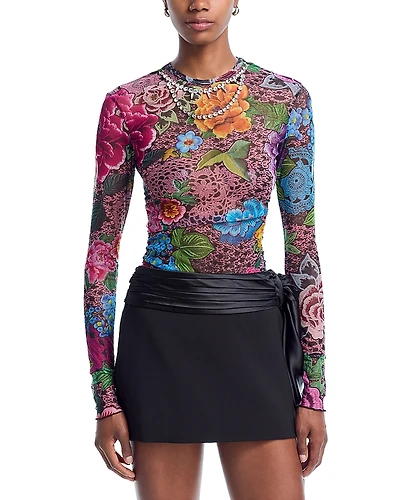 Area Crystal Embellished Tulle Top