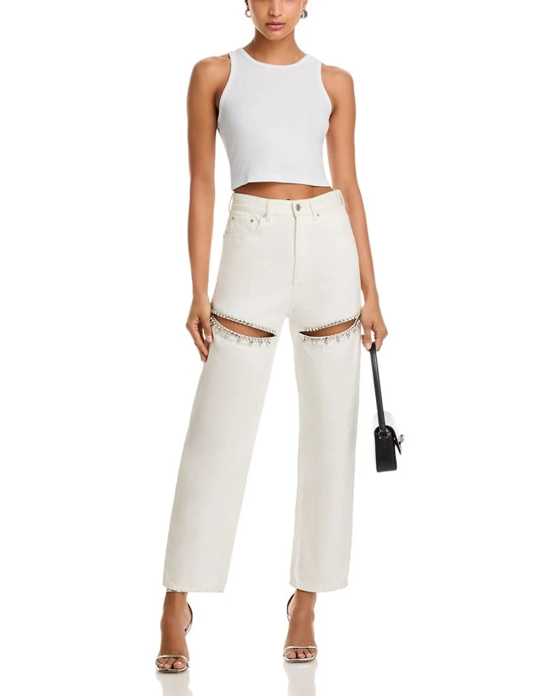 Crystal Slit Jeans White