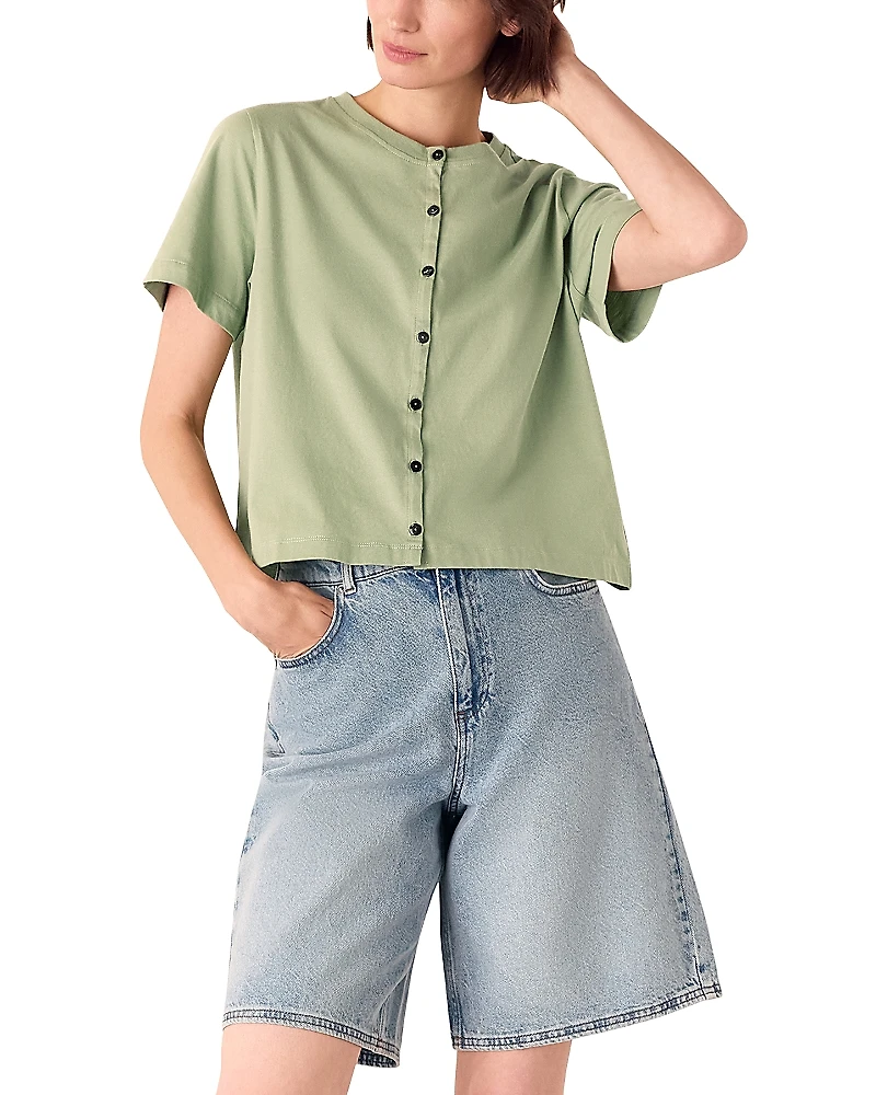 Whistles Round Neck Button Up Tee