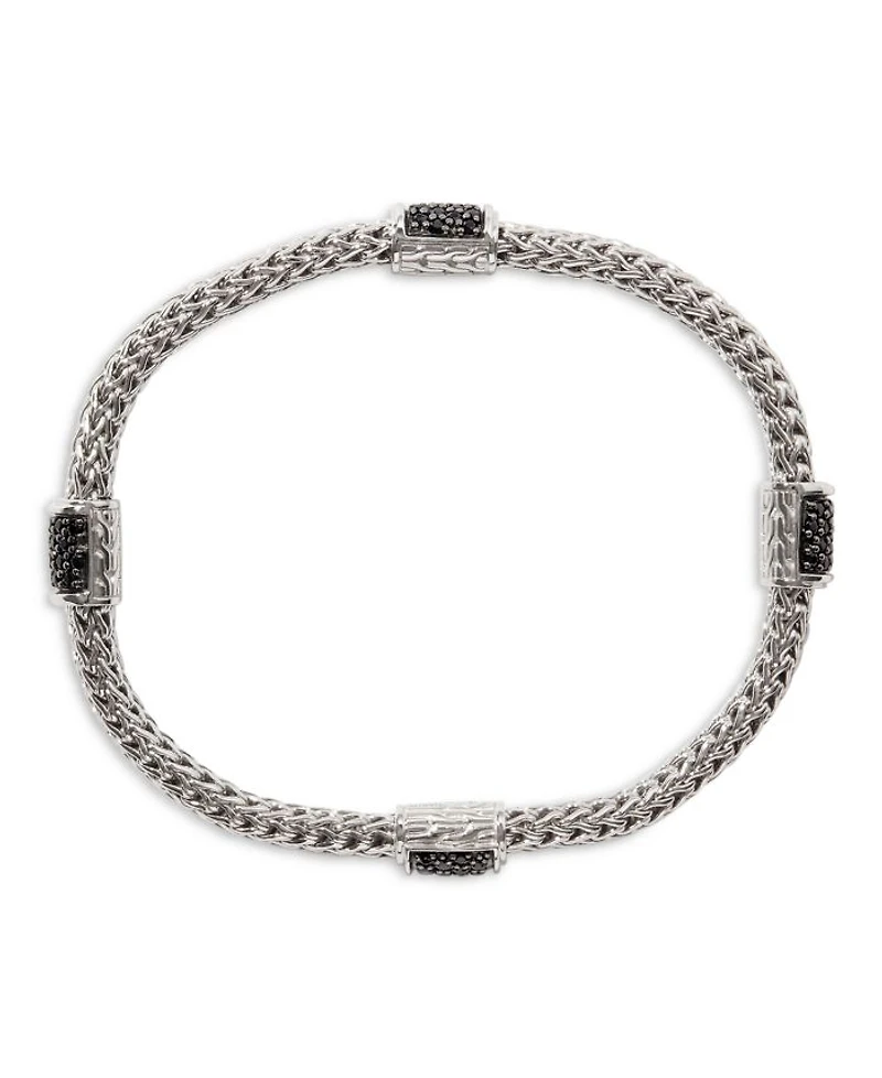 Sterling Silver Icon Bracelet with Pavé Black Sapphires, 5mm