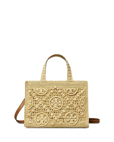 T Monogram Raffia Square Tote