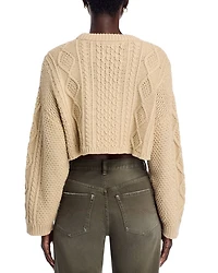 Cropped Cable Crewneck Sweater