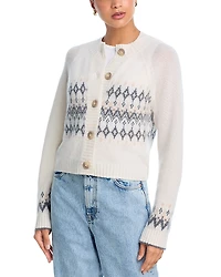 Aqua 100% Cashmere Fair isle Brush Crewneck Cardigan - Exclusive