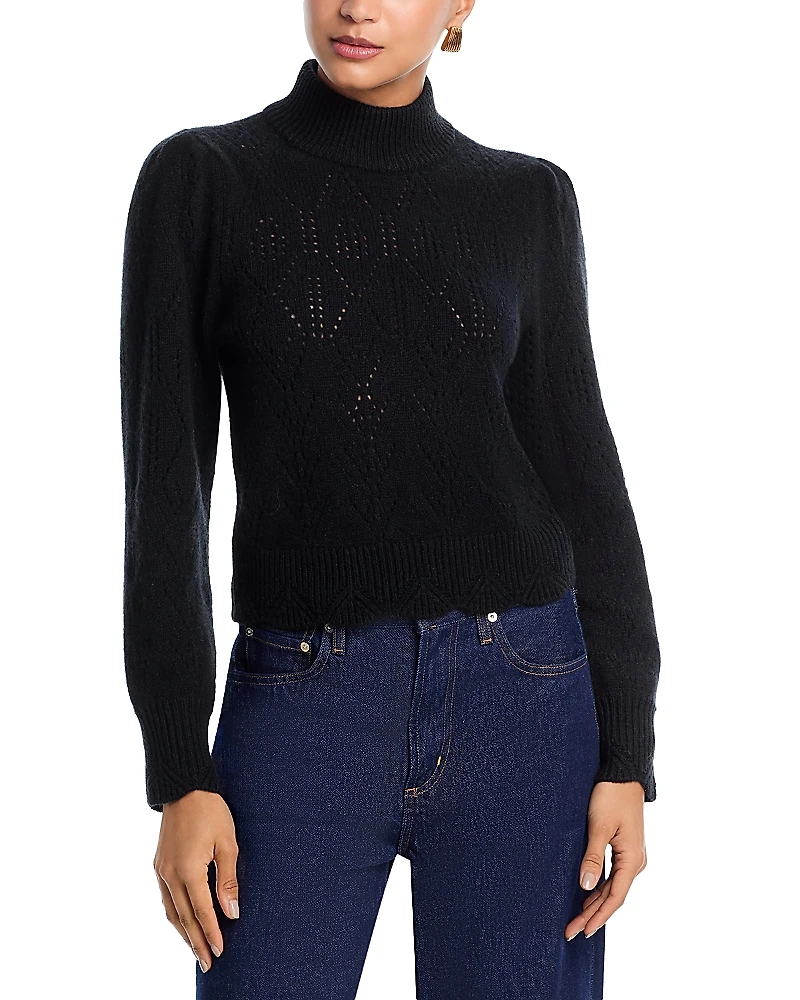 Aqua 100% Cashmere Pointelle Mock Neck Sweater - Exclusive