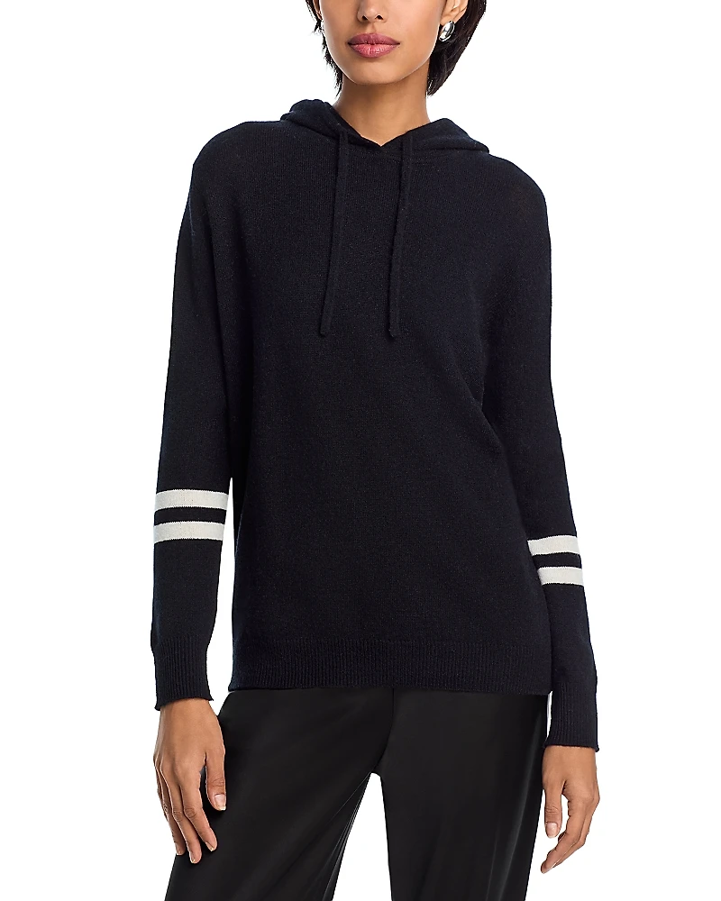 Aqua 100% Cashmere Athletic Stripe Hoodie - Exclusive