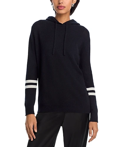 Aqua 100% Cashmere Athletic Stripe Hoodie - Exclusive