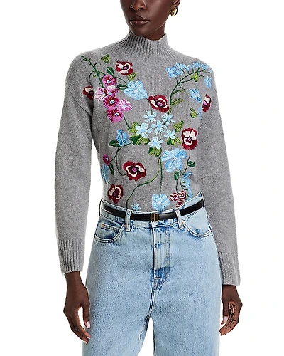 C by Bloomingdale's Cashmere Garden Floral Mock Neck Sweater - Exclusive