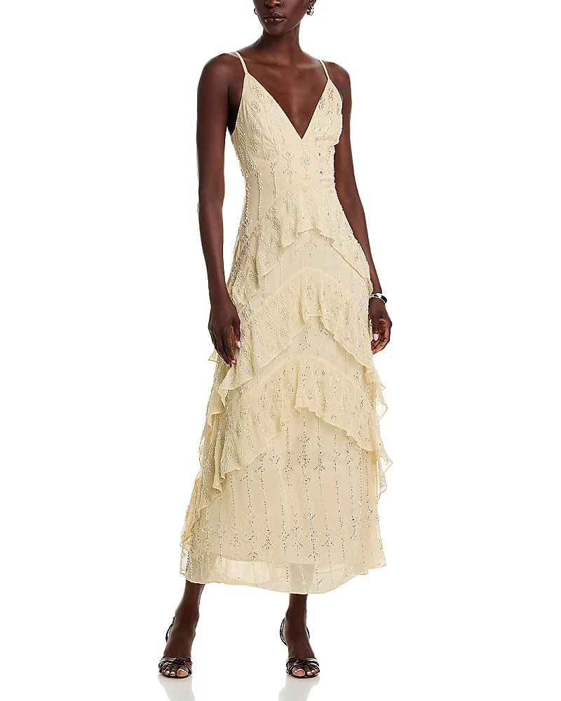 Aqua x Ava Phillippe Embellished V Neck Cami Gown - Exclusive