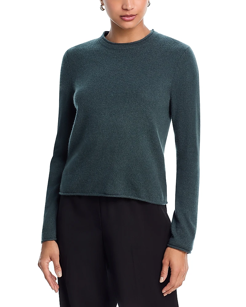 Aqua 100% Cashmere Rolled Edge Sweater - Exclusive