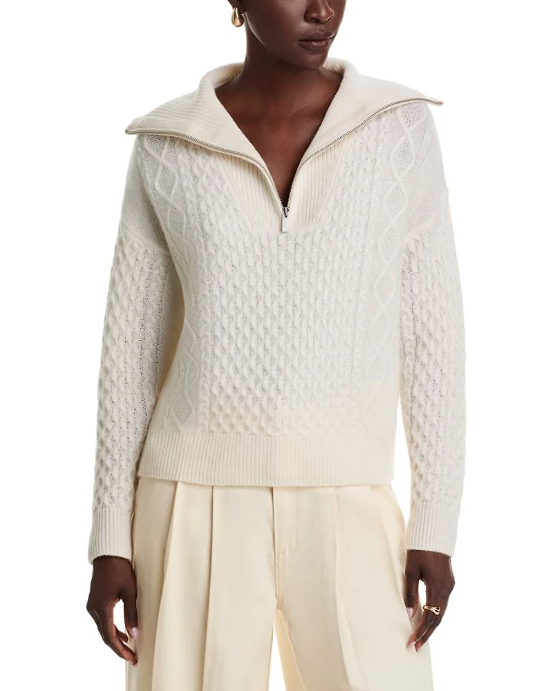 Cashmere Quarter Zip Cable Knit Sweater - Exclusive