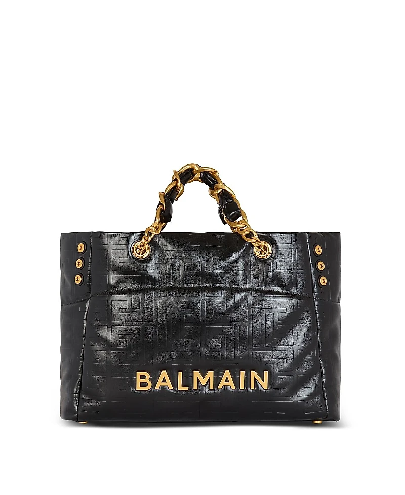 Balmain 1945 Soft Pb-Monogrammed Crinkled Leather Tote Bag