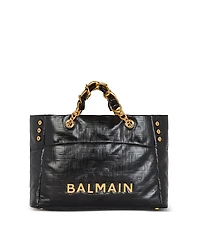 Balmain 1945 Soft Pb-Monogrammed Crinkled Leather Tote Bag