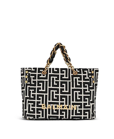 Balmain 1945 Soft Pb-Monogrammed Jacquard Canvas Tote Bag