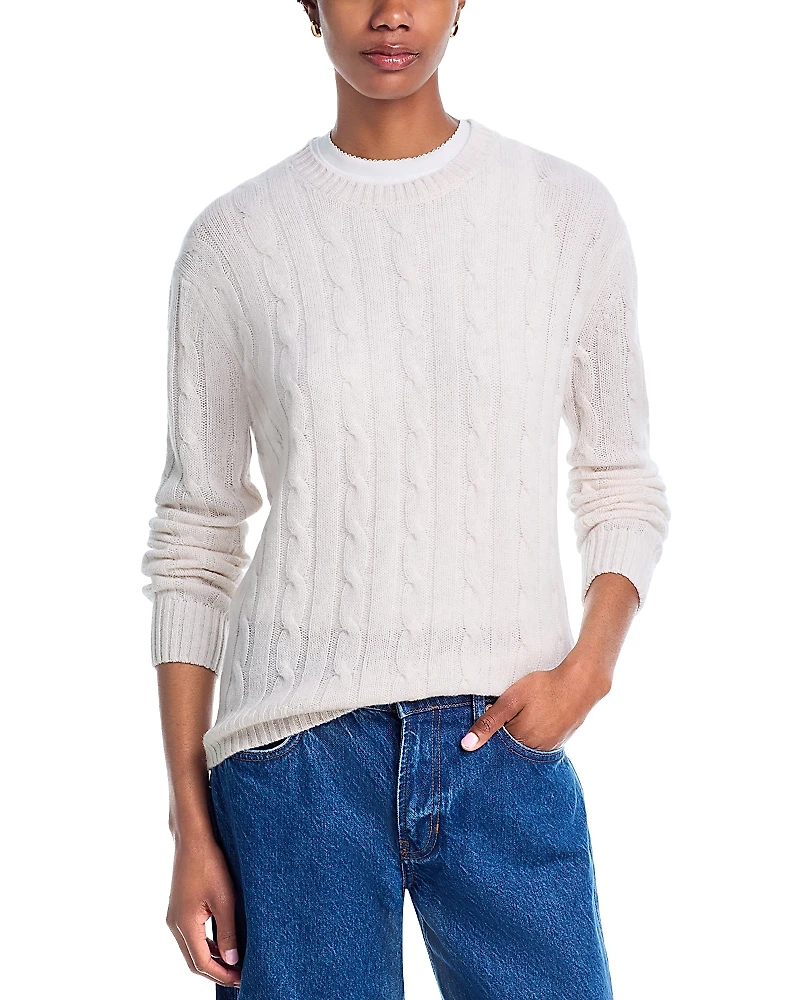Aqua 100% Cashmere Cable Knit Crewneck Sweater - Exclusive