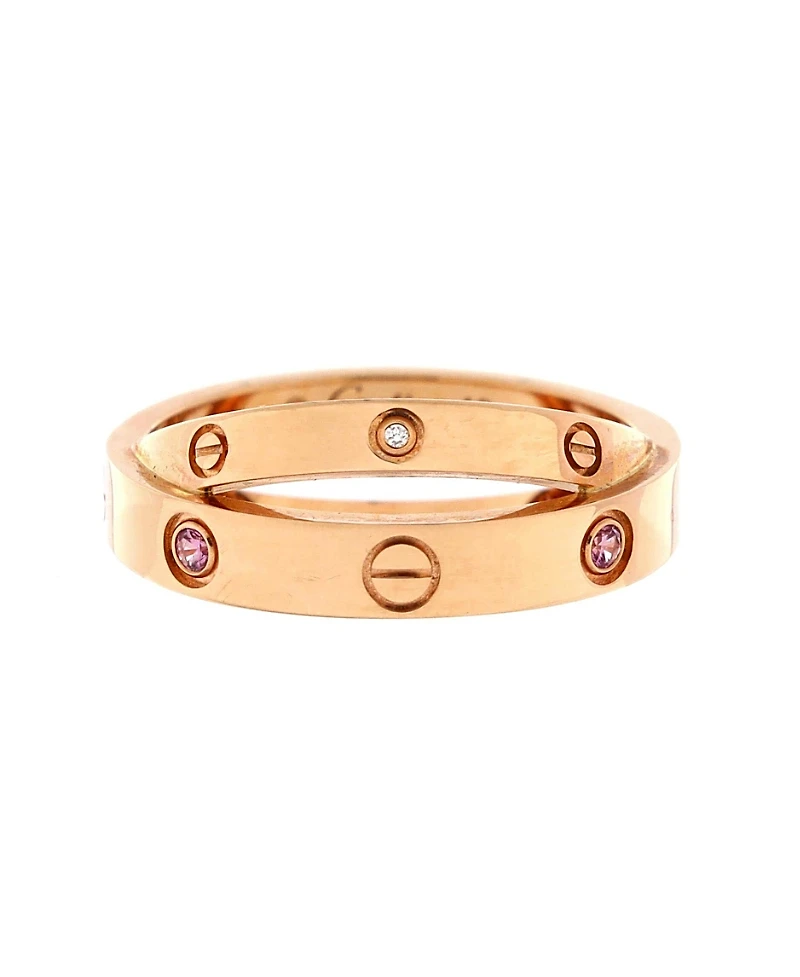 Pre-Owned Cartier Love Double Ring 18K Rose Gold with Pink Sapphires and Diamonds
