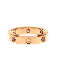 Pre-Owned Cartier Love Double Ring 18K Rose Gold with Pink Sapphires and Diamonds