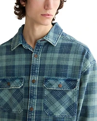 Regular Fit Washed Denim Check Shirt Jacket