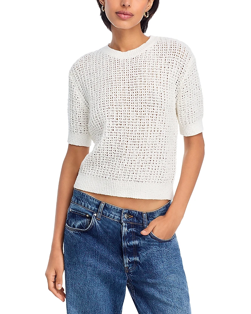 Aqua Open Knit Crochet Short Sleeve Sweater - Exclusive