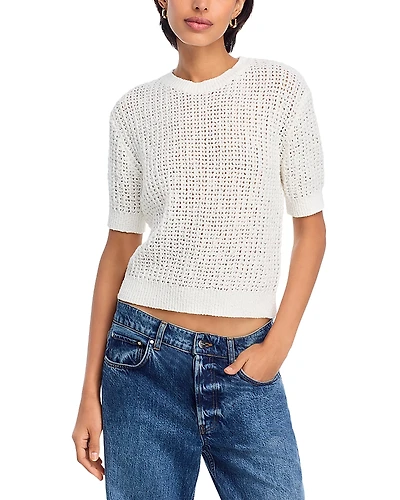 Aqua Open Knit Crochet Short Sleeve Sweater - Exclusive